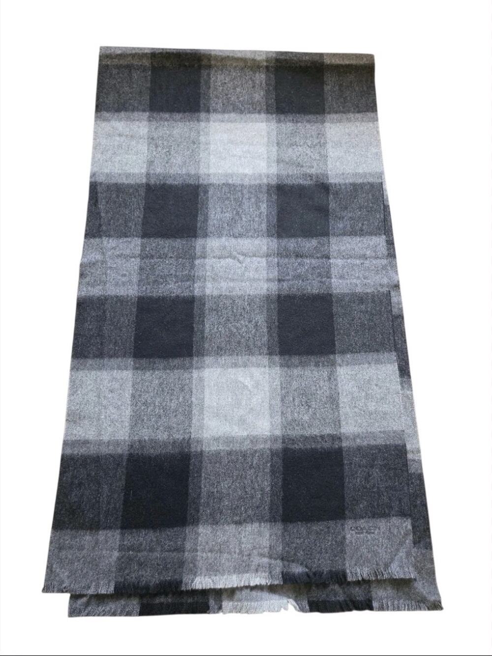 Coach Oversized Cashmere Wool Blend Buffalo Plaid Fringe Scarf Wrap 20x72 in